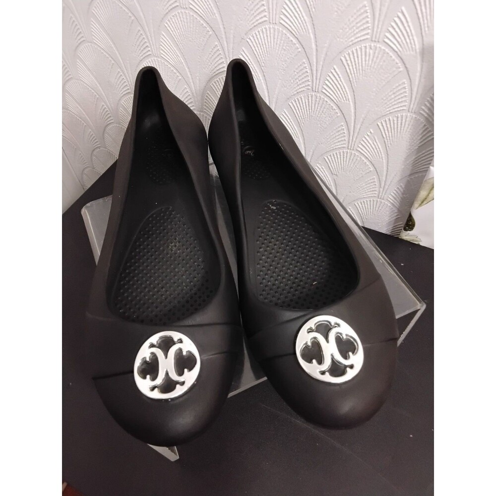 Crocs Women's Black Ballet Flats Gianna Chain Link Slip On Shoes 10